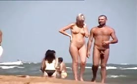 Blonde wife on nudist beach exposed